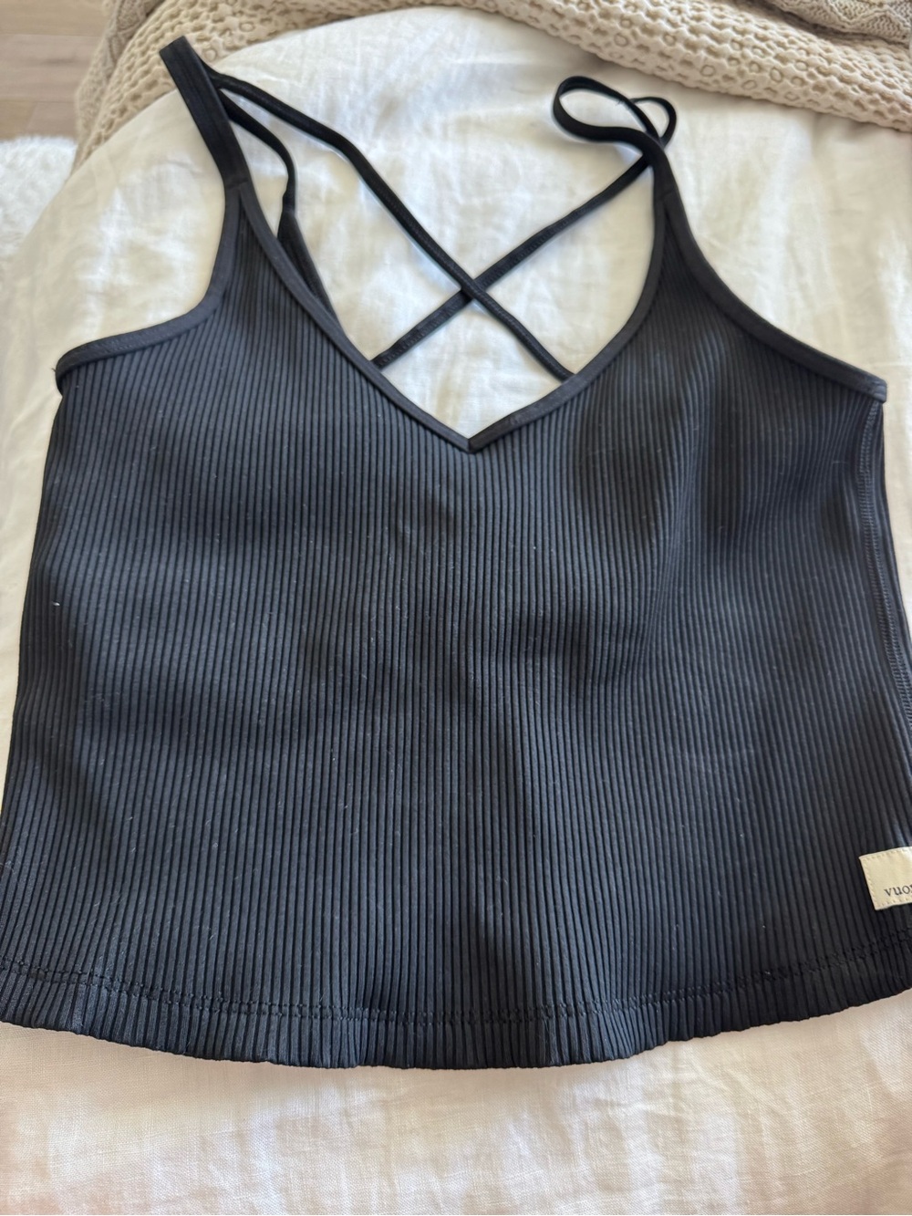 Vuori Black Ribbed Crisscross Back Camisole - Picture 2 of 3